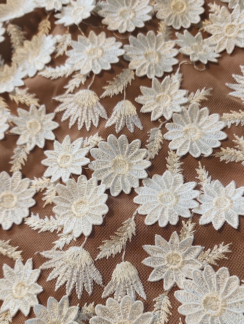For Love & Lemons Beatrice Mini Dress Tan White 3D Floral Sleeveless Sz S - Picture 10 of 16